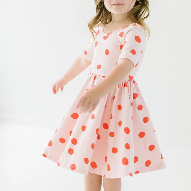 The Short Sleeve Ballet Dress in Blush Dot