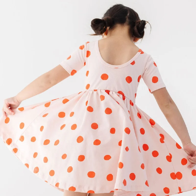 The Short Sleeve Ballet Dress in Blush Dot