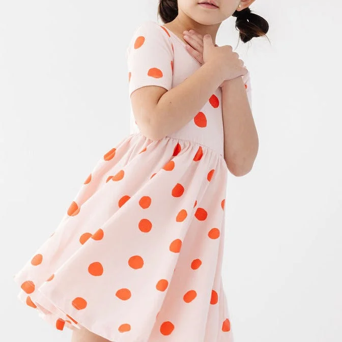 The Short Sleeve Ballet Dress in Blush Dot