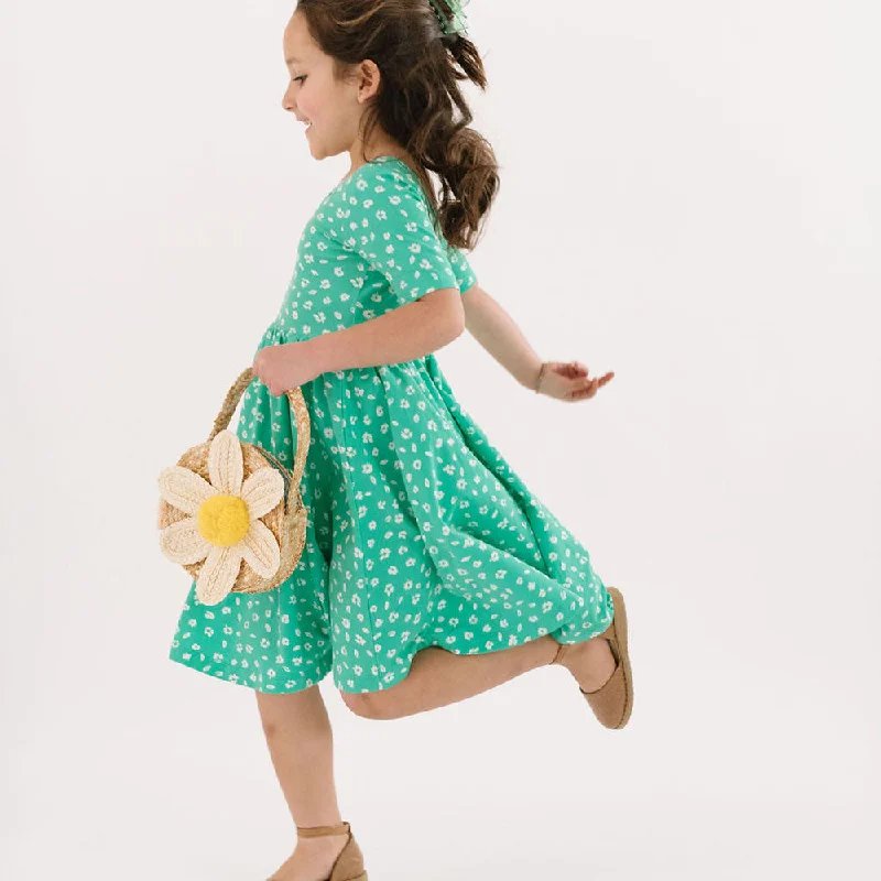 The Short Sleeve Ballet Dress in Ditsy Green