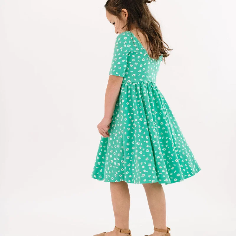 The Short Sleeve Ballet Dress in Ditsy Green