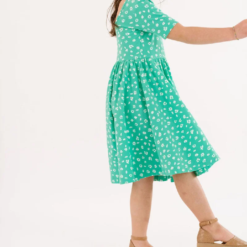 The Short Sleeve Ballet Dress in Ditsy Green