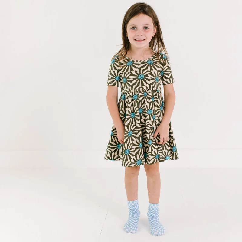 The Short Sleeve Ballet Dress in Midnight Bloom