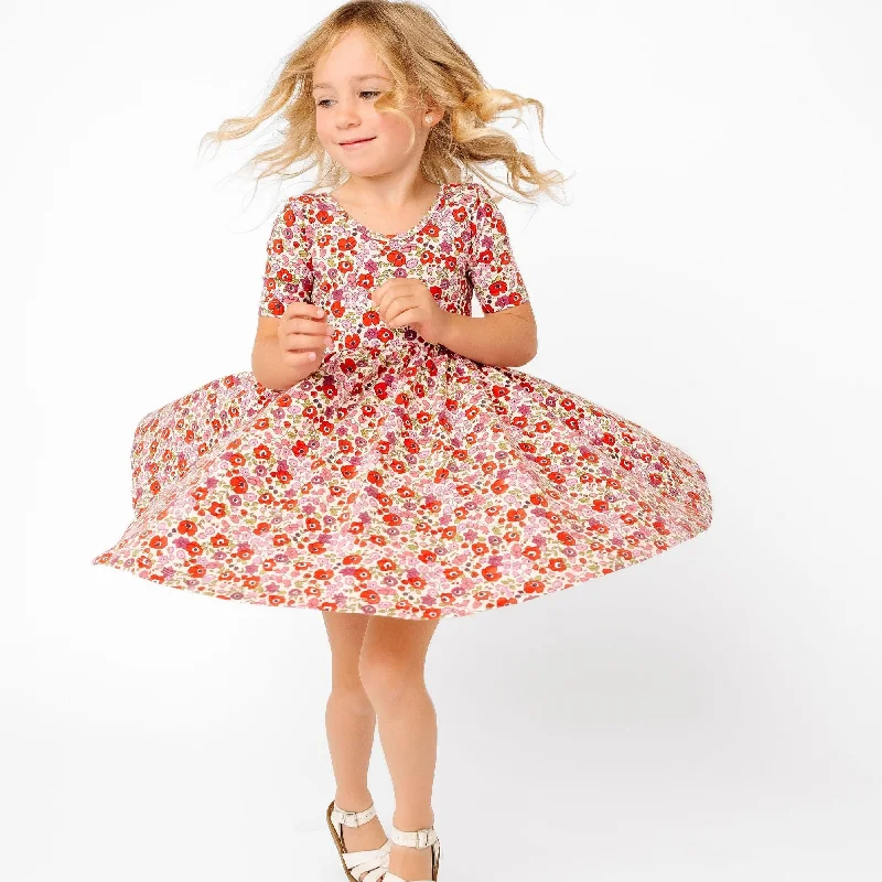 The Short Sleeve Ballet Dress in Poppy Floral