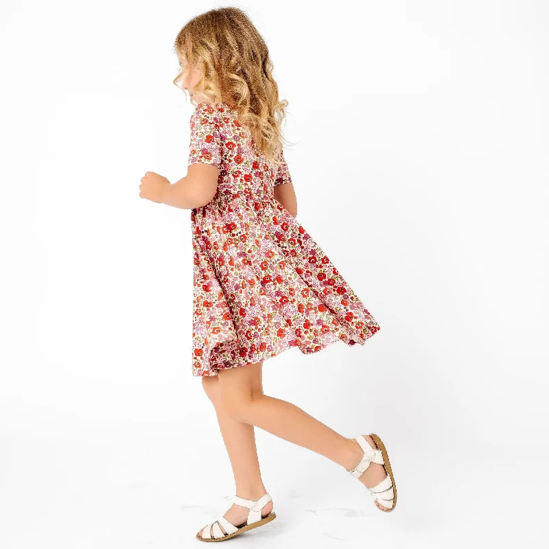 The Short Sleeve Ballet Dress in Poppy Floral