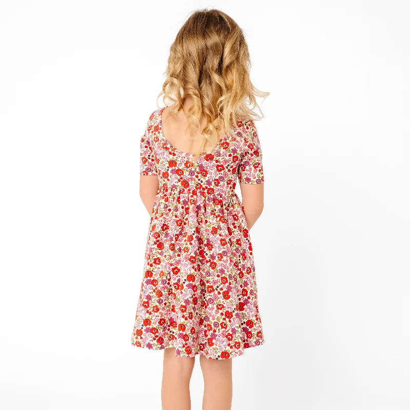 The Short Sleeve Ballet Dress in Poppy Floral