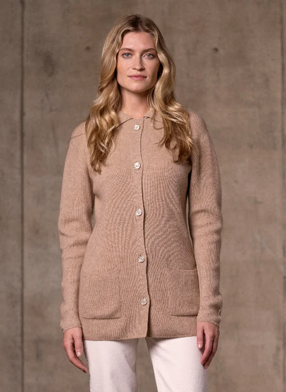 Women's Marchesa Button Cardigan Knitted Cashmere Sweater in Camel