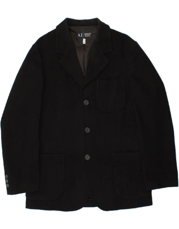 Men's Coats with Modern CutsARMANI JEANS Mens 3 Button Blazer Jacket UK 40 Large Black Wool