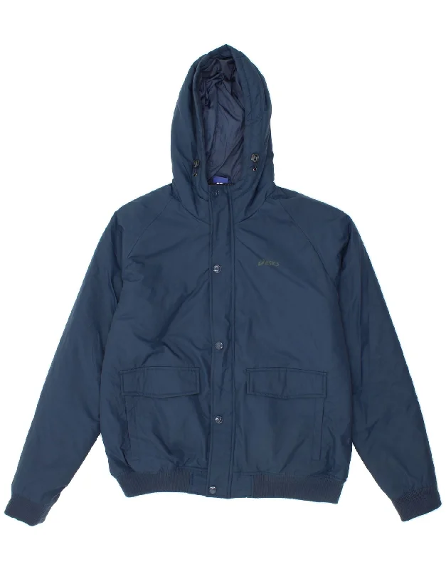 Men's Coats with Convertible CollarsASICS Mens Hooded Bomber Jacket UK 40 Large Navy Blue Nylon