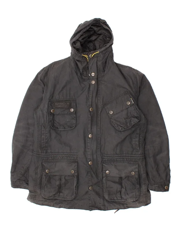 Waterproof Men's ParkasBARBOUR Mens Hooded Waxed Cotton Jacket UK 42 XL Black Cotton Waterproof Men's ParkasBARBOUR Mens Hooded Waxed Cotton Jacket UK 42 XL Black Cotton