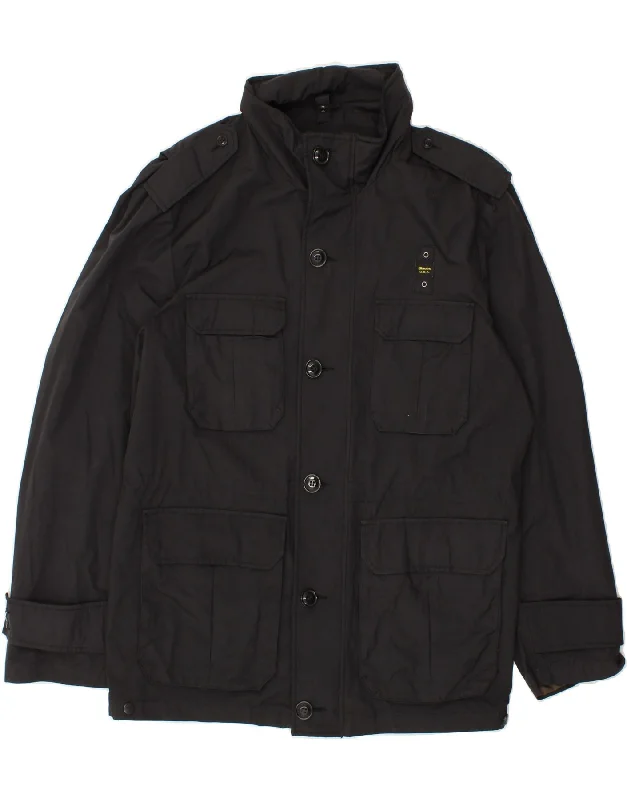 Men's Coats with Vintage StyleBLAUER Mens Military Jacket UK 44 2XL Black Polyamide