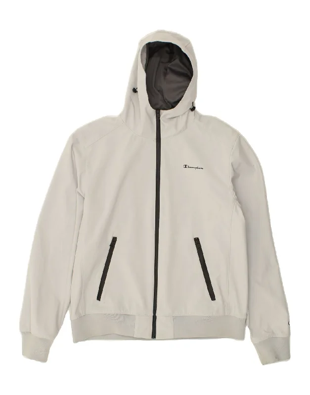 Designer Men's OvercoatsCHAMPION Mens Hooded Bomber Jacket UK 44 2XL Grey Polyester