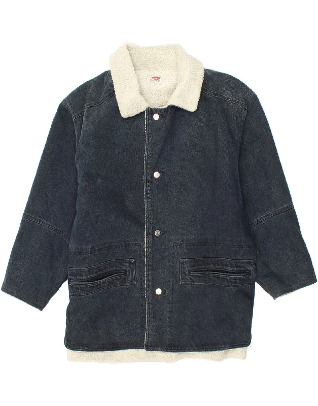 Men's Coats with Magnetic ClosuresENRICO COVERI Mens Denim Sherpa Jacket UK 38 Medium Navy Blue