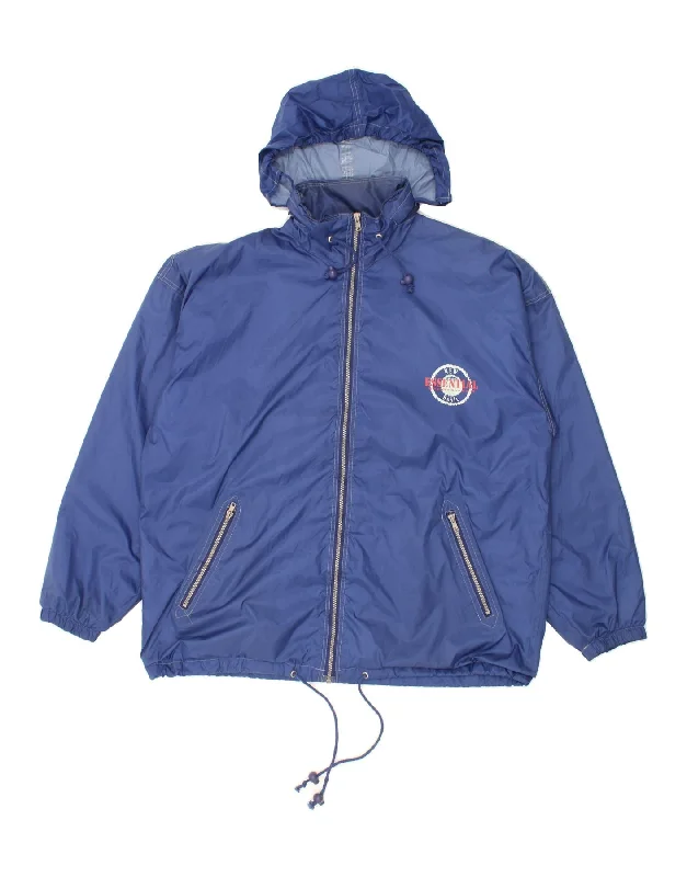 Men's Coats with Breathable FabricESSENTIALS Mens Graphic Hooded Rain Jacket UK 40 Large Blue Polyamide Men's Coats with Breathable FabricESSENTIALS Mens Graphic Hooded Rain Jacket UK 40 Large Blue Polyamide