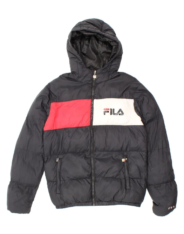 Men's Coats with Adjustable SleevesFILA Mens Graphic Hooded Padded Jacket UK 36 Small Black Colourblock