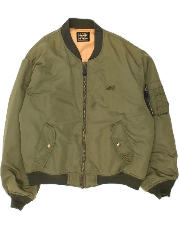 Men's Coats with Embroidered DetailsLEE Mens Bomber Jacket UK 42 XL Green Polyester
