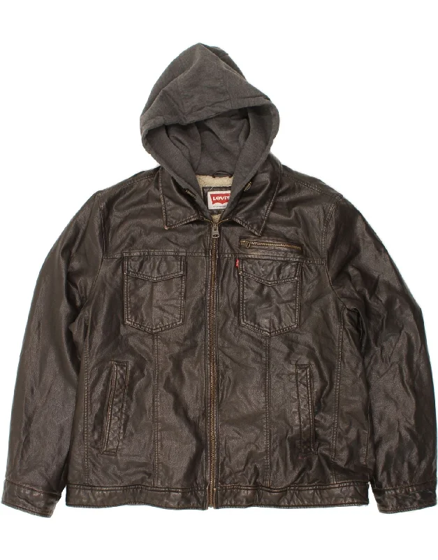 Men's Coats for SpringLEVI'S Mens Hooded Leather Jacket UK 44 2XL Brown Polyurethane Men's Coats for SpringLEVI'S Mens Hooded Leather Jacket UK 44 2XL Brown Polyurethane