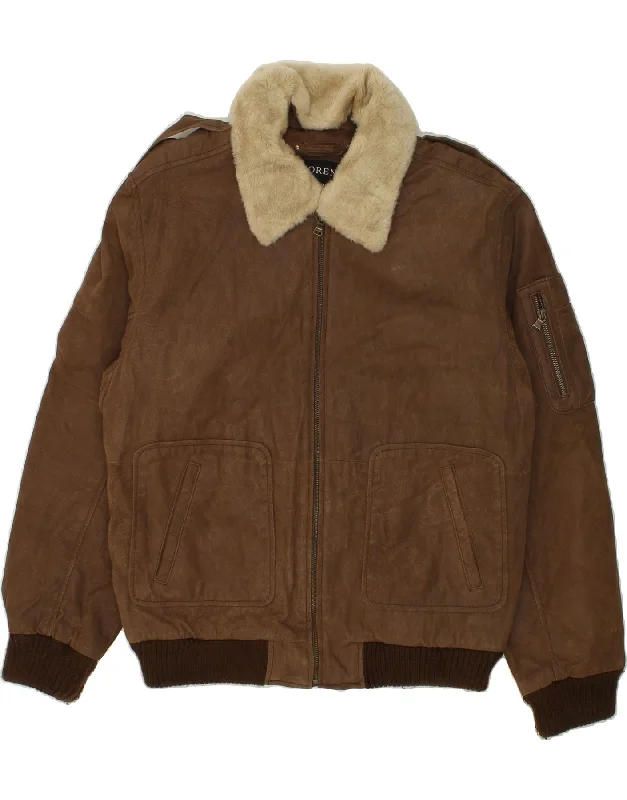Men's Coats with Modern CutsMORENA Mens Leather Jacket UK 40 Large Brown Leather