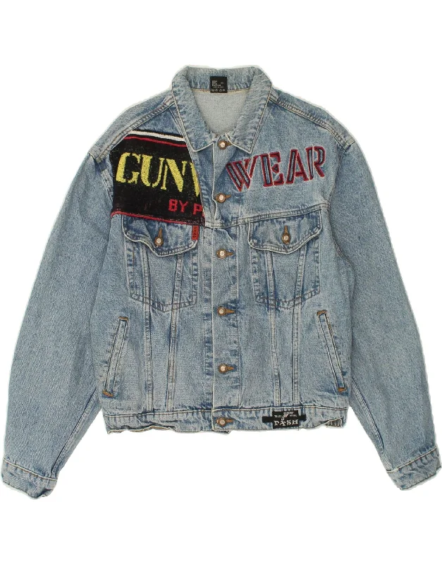 Stylish Men's Biker JacketsPASH Mens Graphic Denim Jacket UK 40 Large Blue Cotton