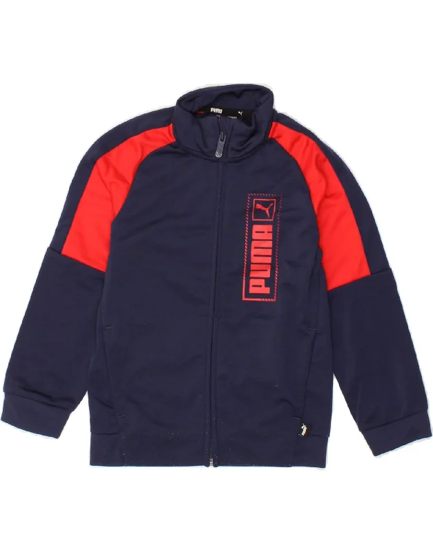 Men's Coats with Vintage StylePUMA Boys Graphic Tracksuit Top Jacket 5-6 Years Navy Blue Colourblock