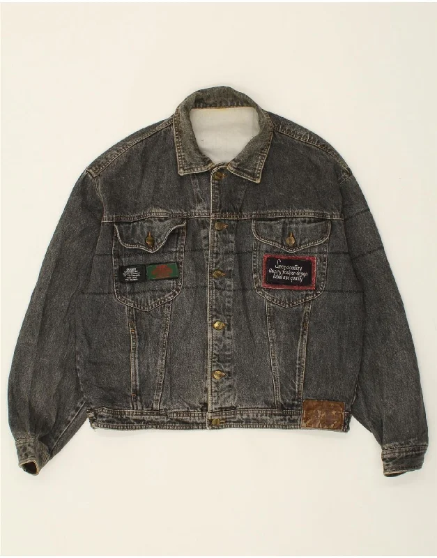 Waterproof Men's ParkasQUARRY Mens Graphic Denim Jacket UK 40 Large Grey Cotton
