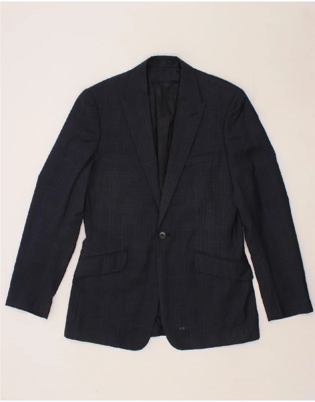 Men's Coats for Cold WeatherREISS Mens 1 Button Blazer Jacket UK 38 Medium Navy Blue Check Wool