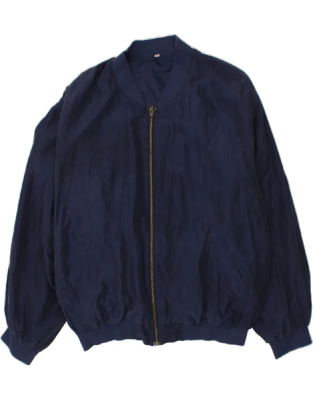 Men's Coats with Ripstop FabricVINTAGE Mens Bomber Jacket UK 44 2XL Navy Blue Silk