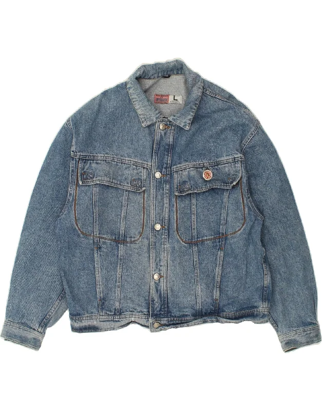 Men's Coats with Adjustable SleevesVINTAGE Mens Denim Jacket UK 40 Large Blue Cotton