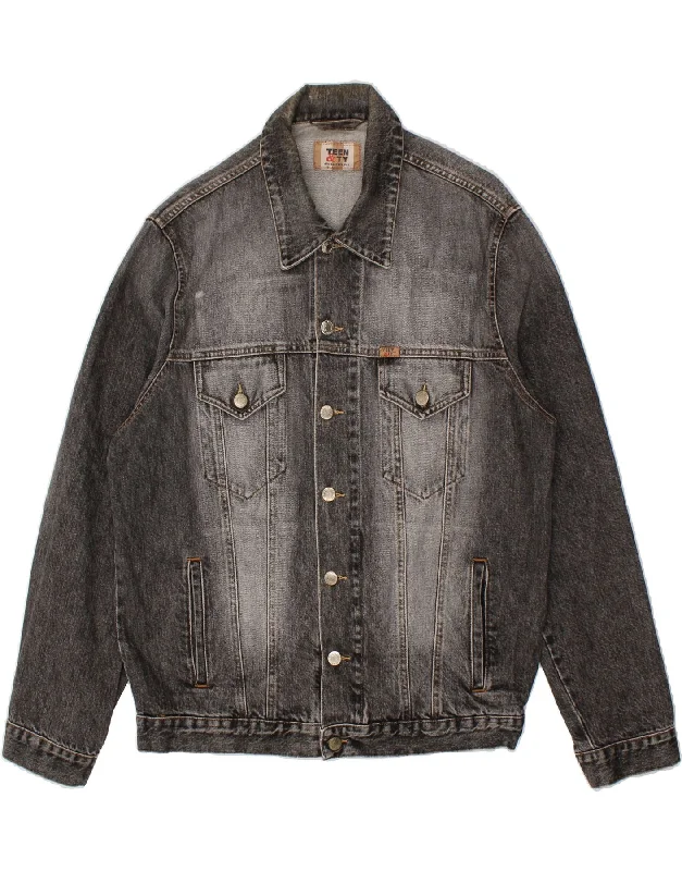 Men's Coats with ButtonsVINTAGE Mens Denim Jacket UK 40 Large Grey Cotton