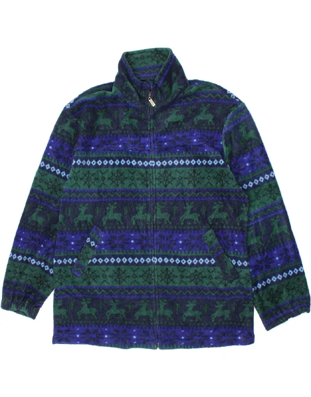 Men's Coats with Velcro ClosuresVINTAGE Mens Fleece Jacket UK 40 Large Blue Fair Isle Polyester Men's Coats with Velcro ClosuresVINTAGE Mens Fleece Jacket UK 40 Large Blue Fair Isle Polyester