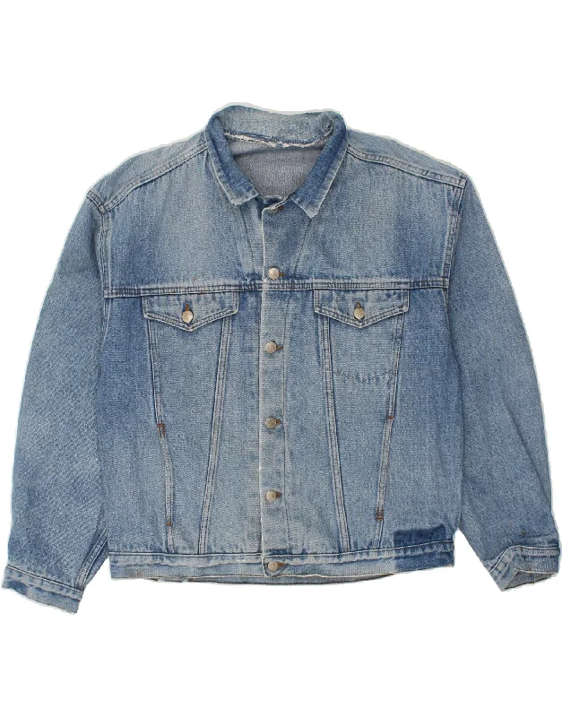 Affordable Men's Winter CoatsVINTAGE Mens Graphic Denim Jacket UK 38 Medium Blue
