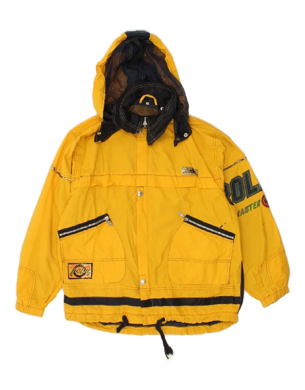 Warm Men's Down JacketsVINTAGE Mens Hooded Rain Jacket UK 36 Small Yellow Colourblock Cotton