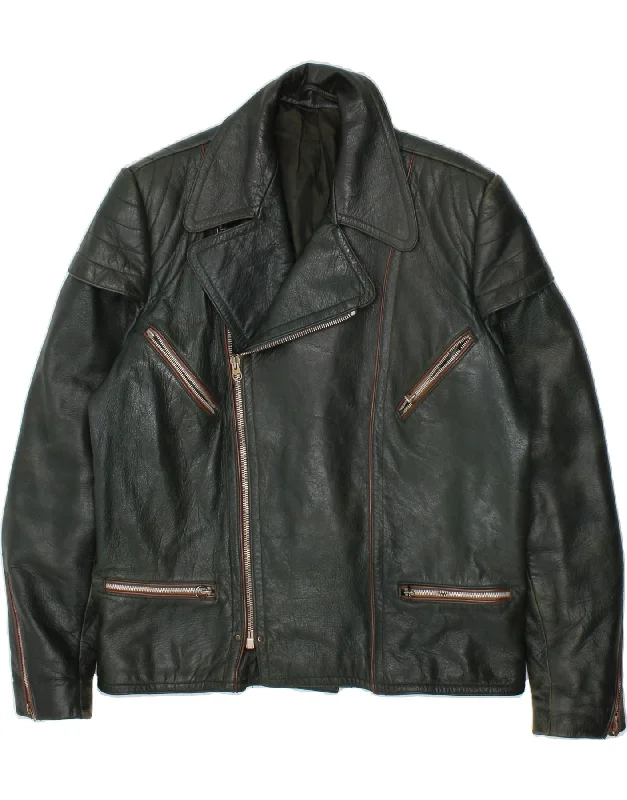 Men's Coats with Quilted LiningVINTAGE Mens Leather Biker Jacket UK 40 Large Green