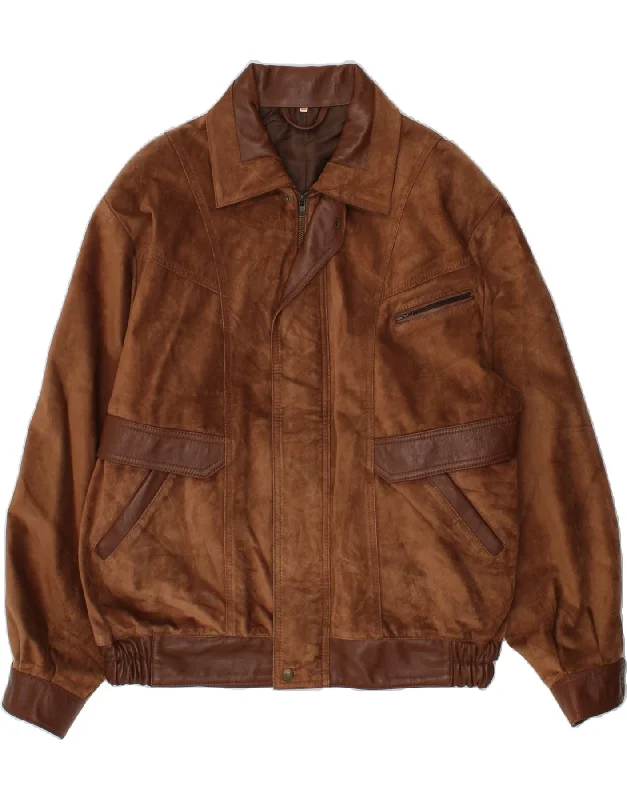 Men's Coats with Slim FitsVINTAGE Mens Leather Jacket IT 52 XL Brown