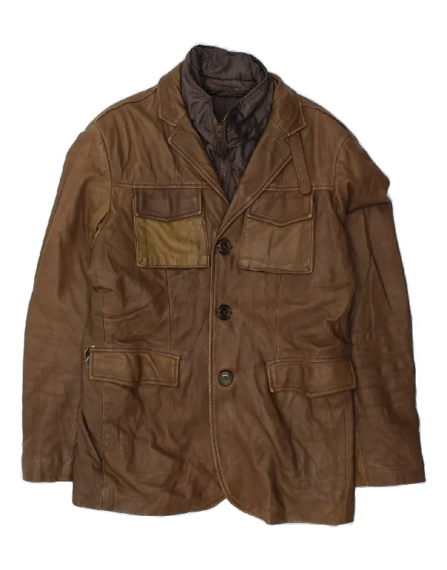 Men's Coats with Belted WaistsVINTAGE Mens Leather Jacket UK 34 XS Brown Leather