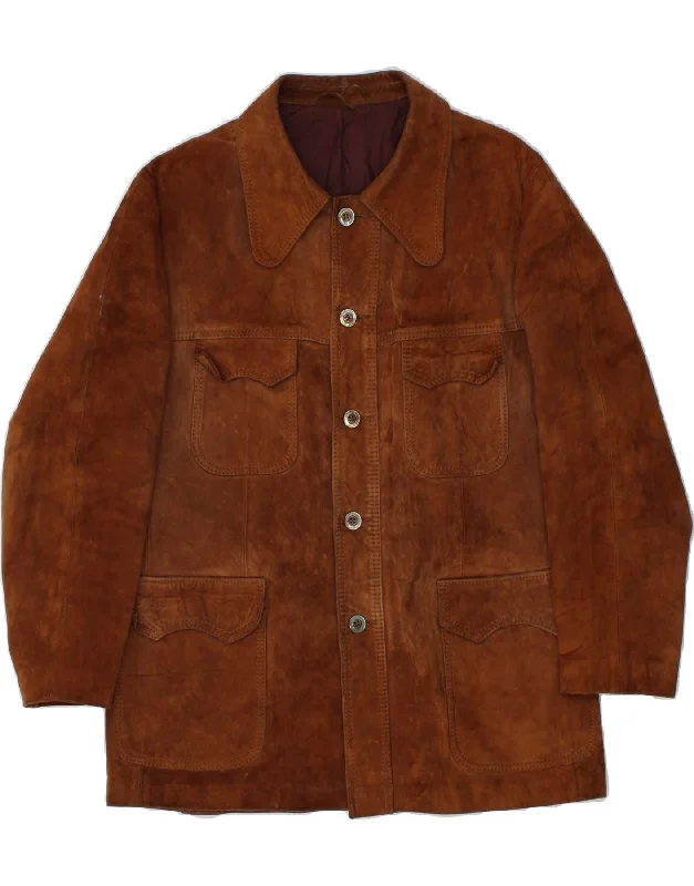 Winter-Ready Men's CoatsVINTAGE Mens Leather Jacket UK 36 Small Brown Leather