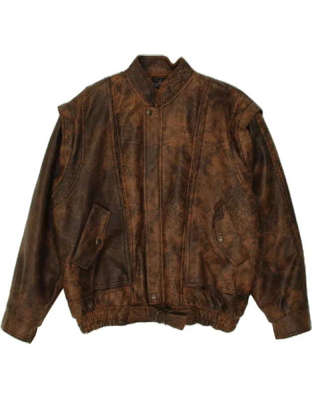Men's Coats with Down InsulationVINTAGE Mens Leather Jacket UK 42 XL Brown