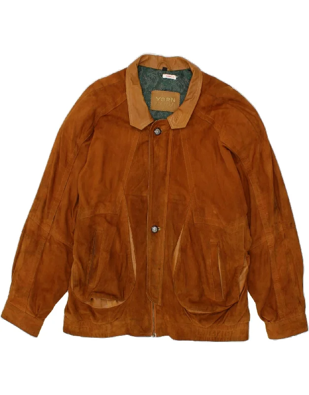 Men's Coats with Hand WarmersVINTAGE Mens Leather Jacket UK 42 XL Brown Leather