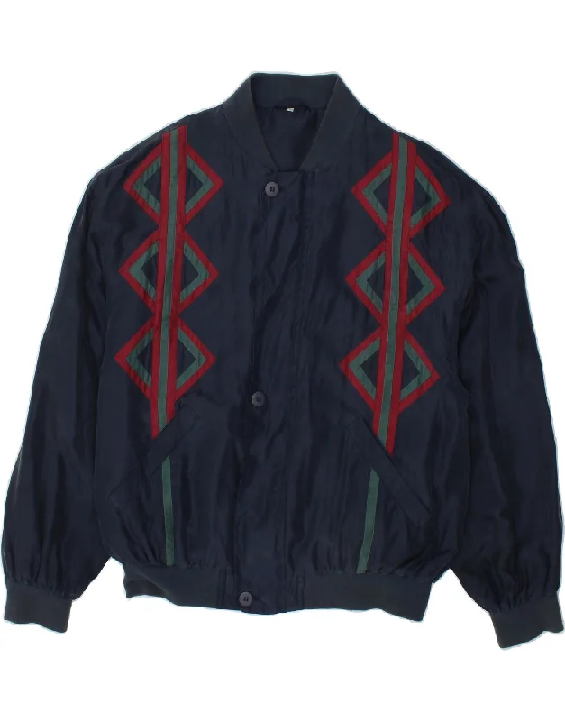 Men's Coats for Winter SportsVINTAGE Mens Loose Fit Bomber Jacket IT 44 XS Navy Blue Argyle/Diamond