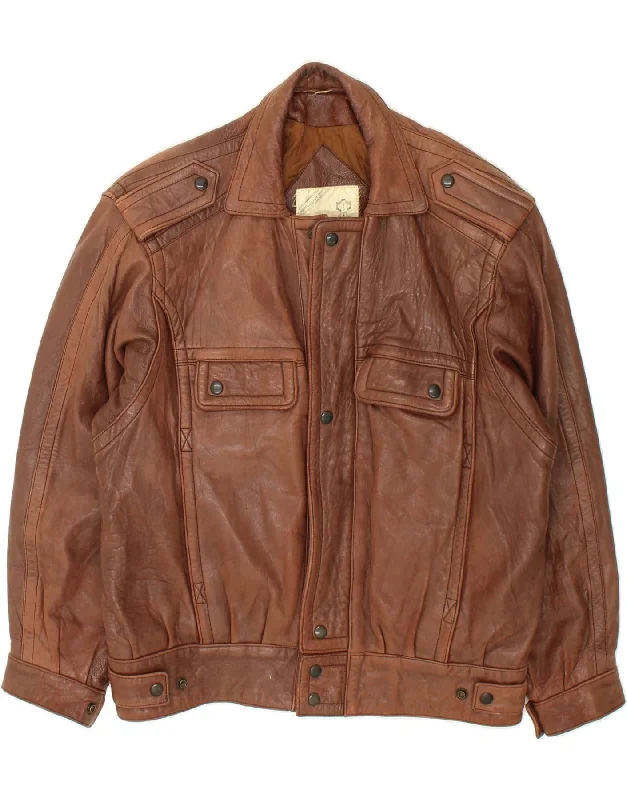 Men's Coats with Stretch FabricVINTAGE Mens Military Leather Jacket UK 38 Medium Brown Leather