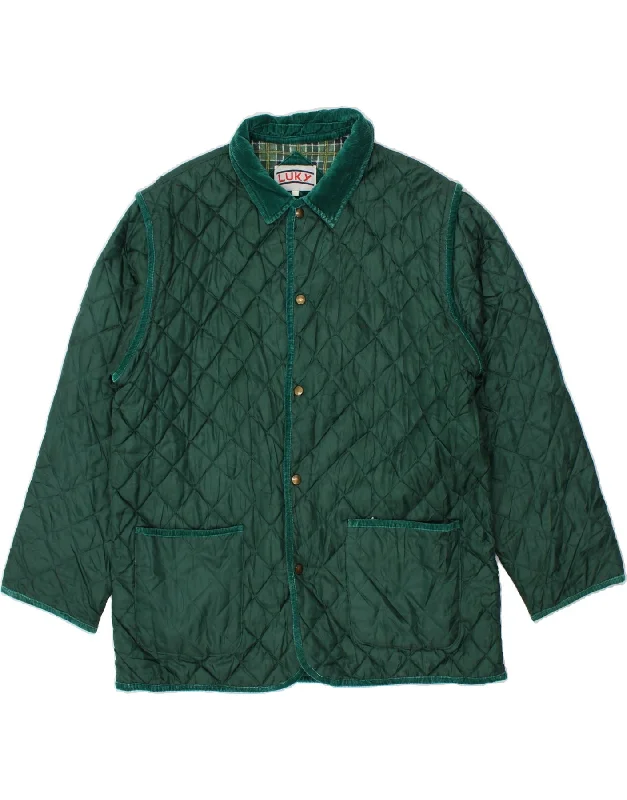 Men's Coats with Multi-Pocket DesignVINTAGE Mens Quilted Jacket 2XL Green Nylon