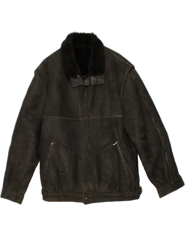Men's Coats with Velcro ClosuresVINTAGE Mens Shearling Jacket UK 40 Large Black