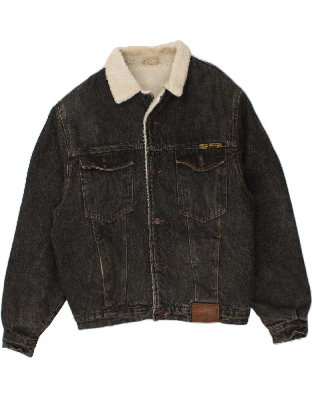 Casual Men's Bomber JacketsVINTAGE Mens Sherpa Denim Jacket UK 40 Large Black Cotton Casual Men's Bomber JacketsVINTAGE Mens Sherpa Denim Jacket UK 40 Large Black Cotton