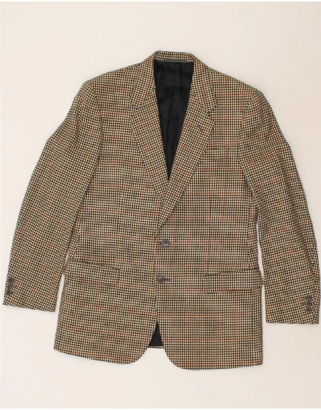 Men's Coats with Wind-Resistant FabricVINTAGE Mens Slim 2 Button Blazer Jacket IT 50 Large Beige Houndstooth
