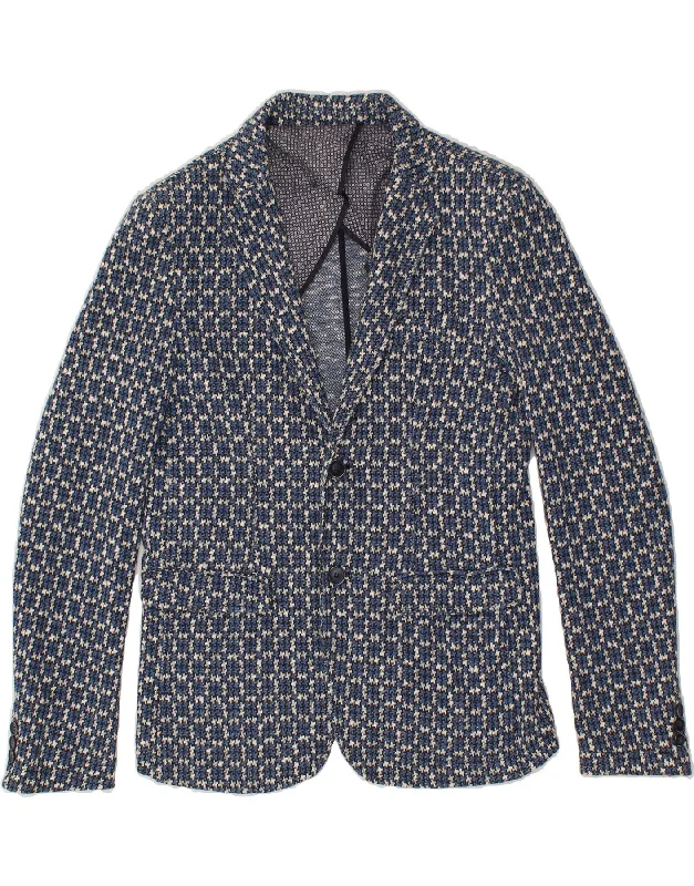 Men's Coats for BikingVINTAGE Mens Slim 2 Button Blazer Jacket IT 50 Large Blue Houndstooth