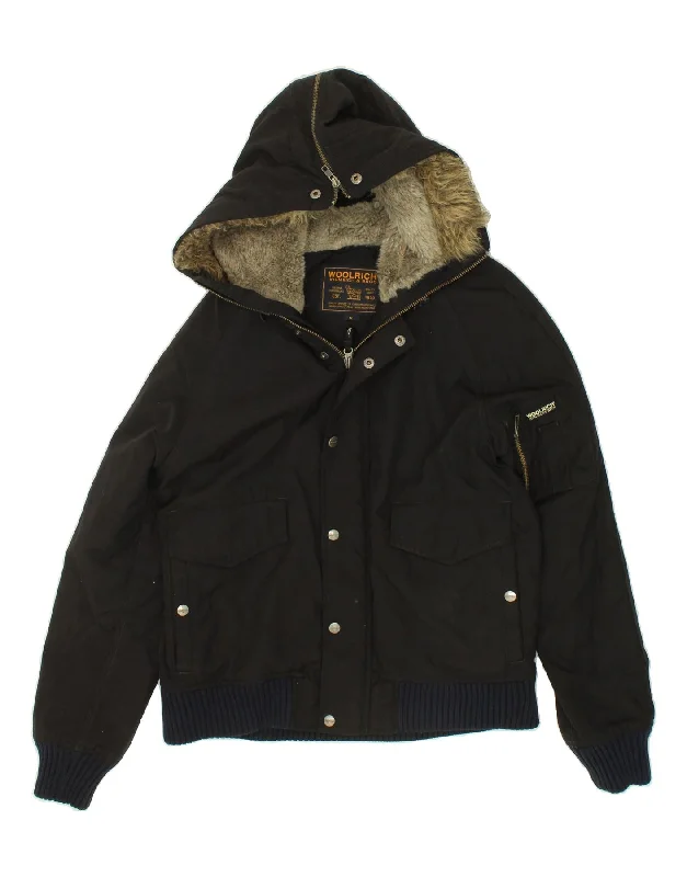 Men's Coats with Breathable FabricWOOLRICH Mens Hooded Bomber Padded Jacket UK 38 Medium Black Nylon